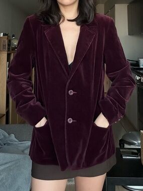 Burgundy Velvet Women's Blazer Jacket